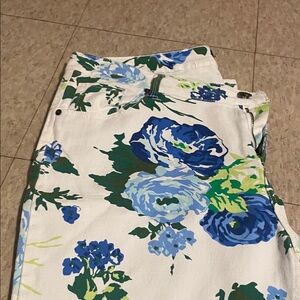 Floral White and Blue Pants